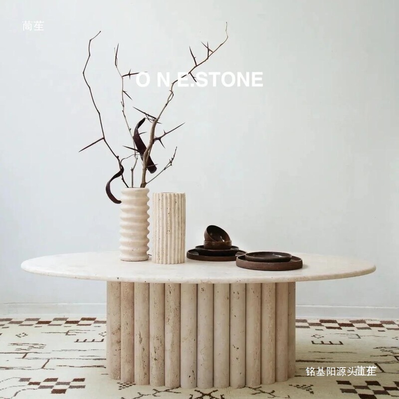 Wabi-Sabi Style Marble Travertine Coffee Table Living Room Home Light Luxury Designer Oval Table