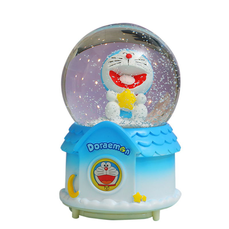 Nueva bola de cristal Doraemon Jingdang gato caja de música automática nieve azul claro grasa regalo de vacaciones