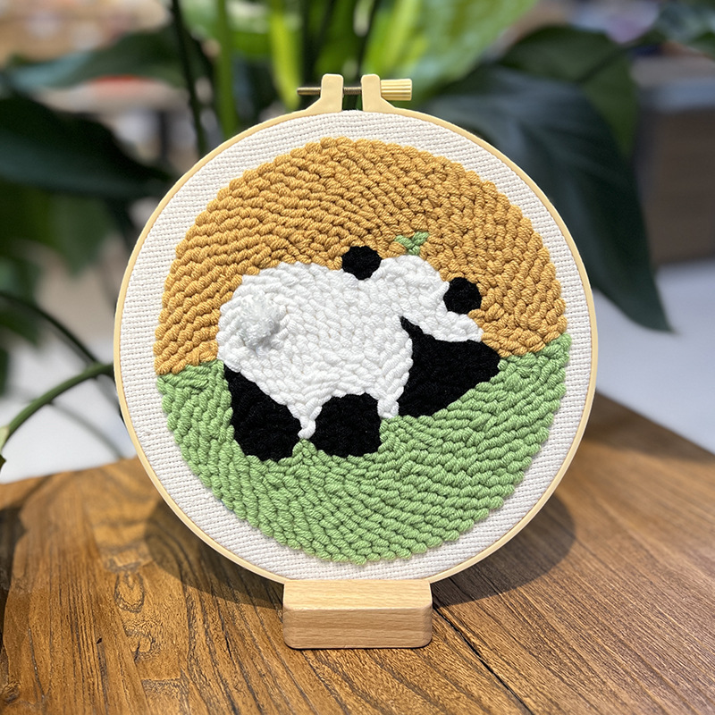 Bordado de punto de lana-Panda 1 (producto no terminado) 20cm imitación bambú estirado-lana gruesa