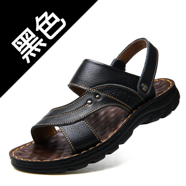Dép sandal nam da bò lớp đầu hở ngón, dép đi biển da thật thoáng khí chống trượt size lớn — 10135 màu đen, 10888 màu đen, 12129 màu đen, 12129 vàng nâu