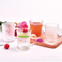 创意浪漫玫瑰把杯磨砂杯玻璃办公家用玫瑰两件套磨砂杯玻璃杯批发