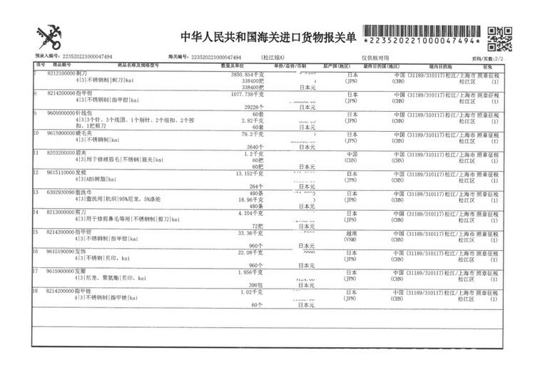 睫毛夹、指甲钳(日本、越南)、剃刀、发梳
