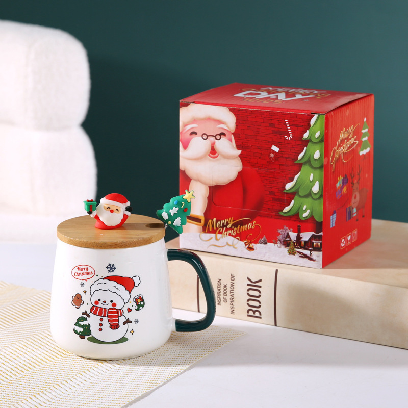 越境創意クリスマスプレゼントサンタクロースマグカップ蓋付きスプーン高顔値陶磁器カップ実用お土産|undefined