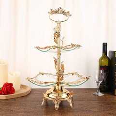 歐式輕奢家用手提雙層果盤 客廳酒店水果盤可拆卸零食堅果盤子