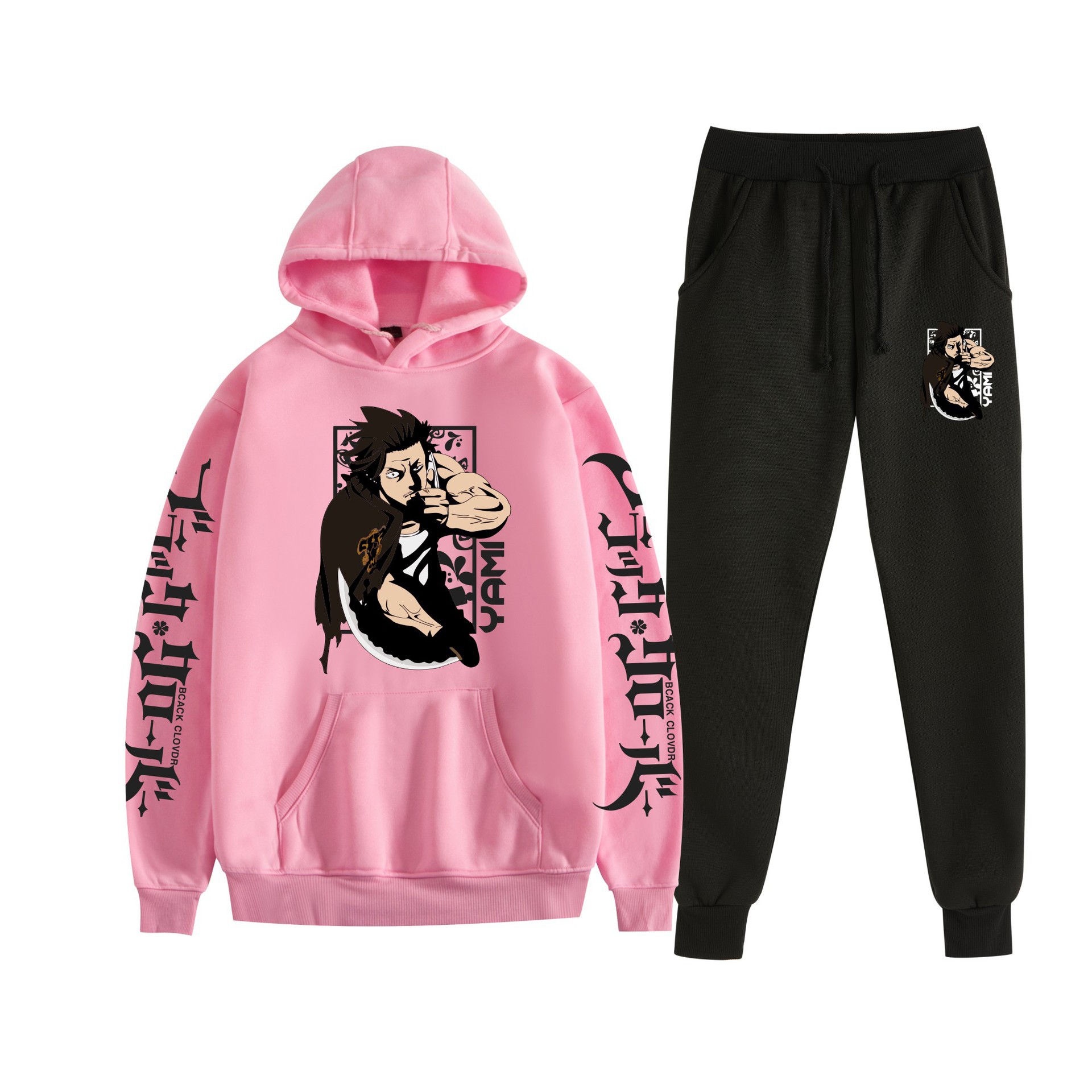 Trébol de cuatro hojas negro nuevo estilo transfronterizo Black Clover pareja suéter con capucha hombres y mujeres pantalones de dos piezas