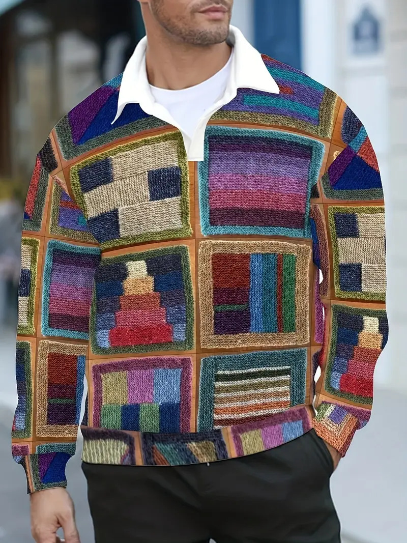Sudadera de otoño e invierno para hombre, primavera y otoño, versión europea, nuevo top suelto de cuello medio abierto, estampado de tendencia colorida MB14
