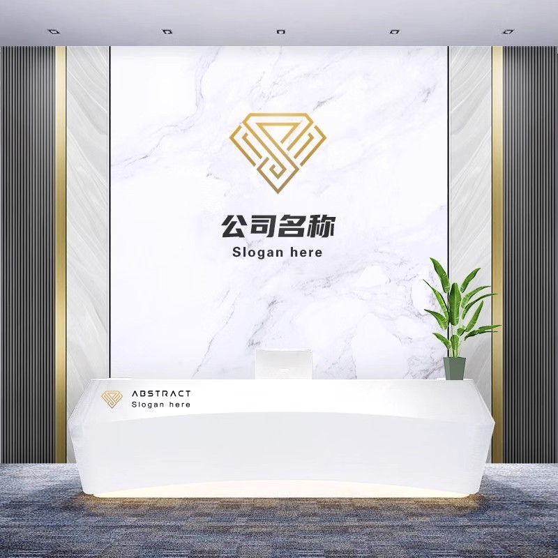 8d公司前台背景墙壁纸仿大理石纹logo形象墙纸美容院吧台壁画墙布|undefined