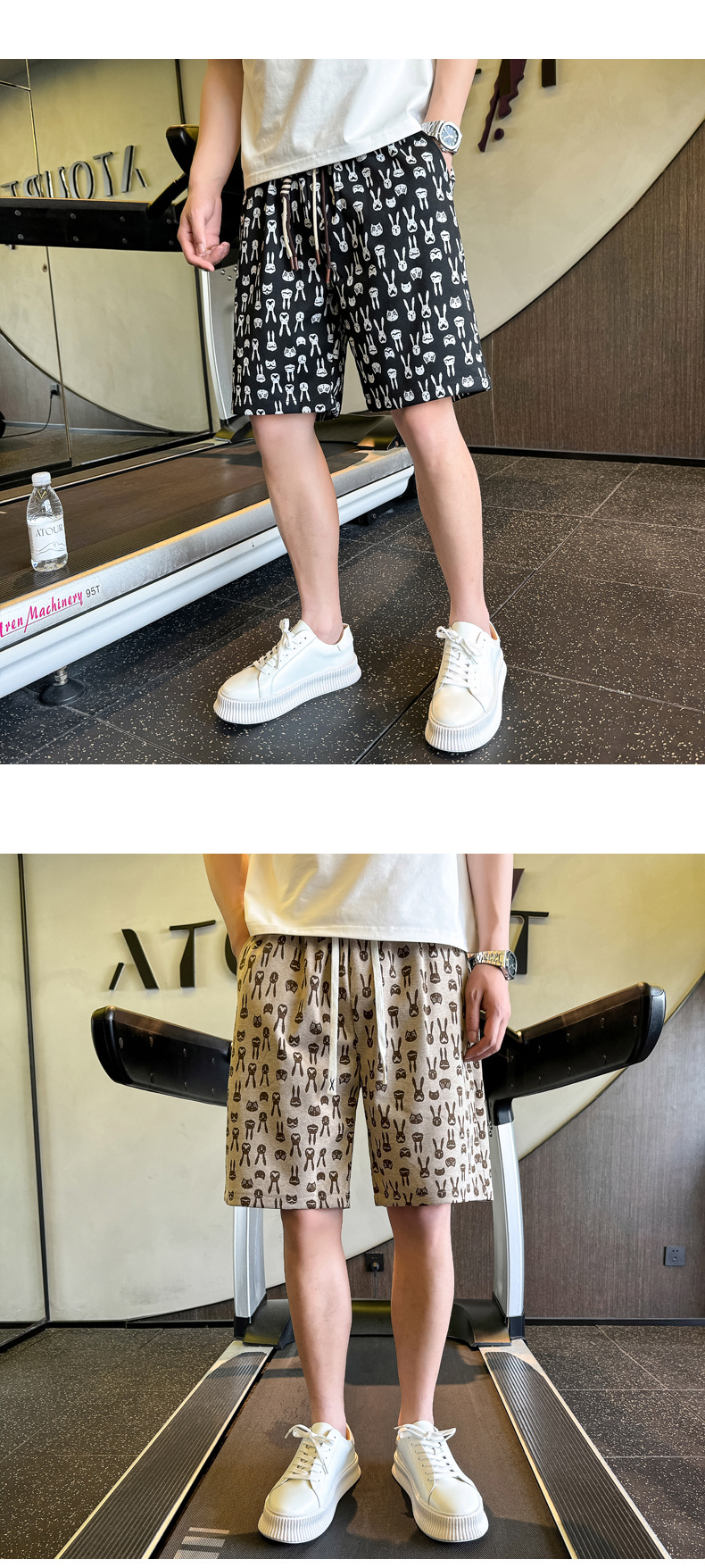 Men's Clothing Men's Cool Stylish All Over Cartoon Bunny Head Summer Trendy Loose Fitting Five Point Pants Versatile Beach Shorts_viptrois.com