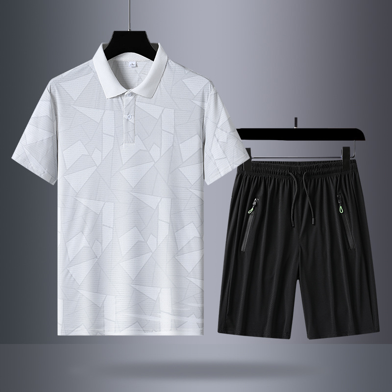 Papá, traje de verano, camiseta de mangas cortas de hielo, traje deportivo de mediana edad, hombre, día del padre, ropa de verano seca rápida.