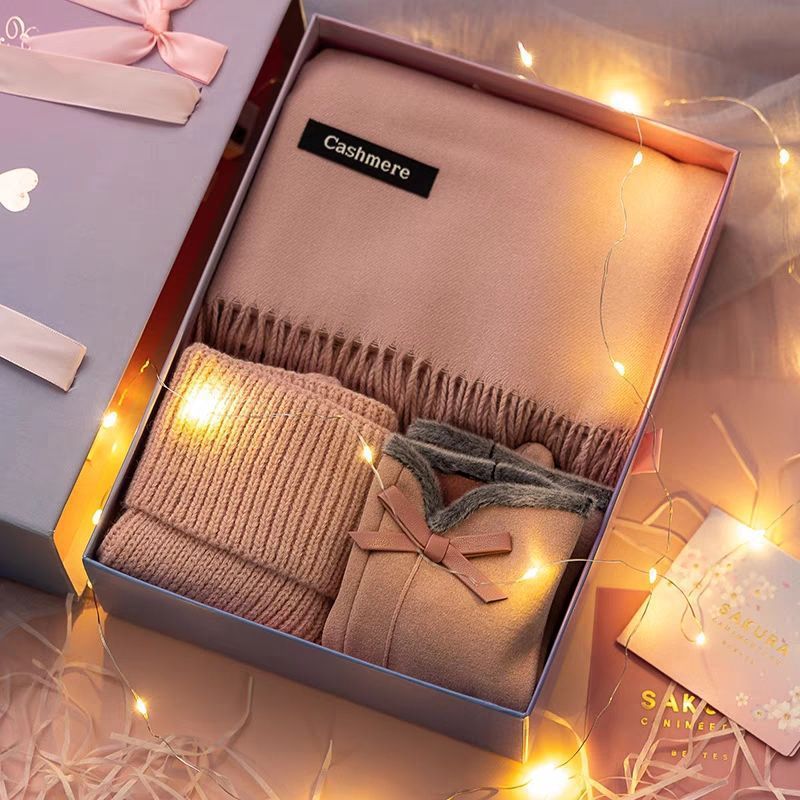 Pink scarf + german velvet gloves + hat