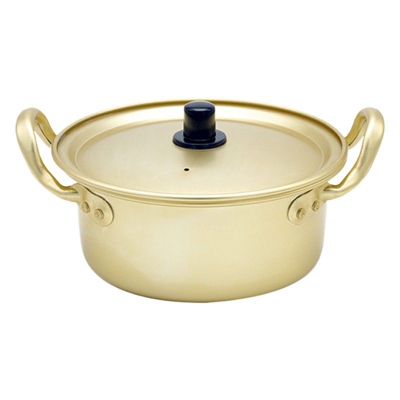 Al por mayor coreano ramen olla de fideos instantáneos olla de aluminio amarillo olla de sopa coreana olla de fideos instantáneos de calentamiento rápido binaural drama coreano