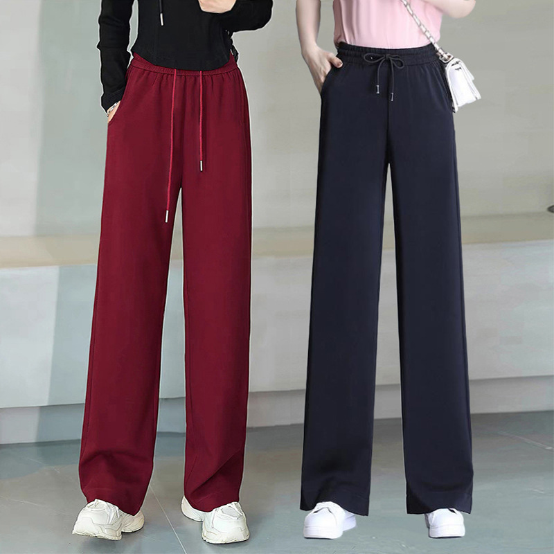 Wide Leg Pants Women's Spring and Autumn High Waist Slimming Straight Leg Pants Loose Dumping Dancing Pants Black Pendant Casual Pants