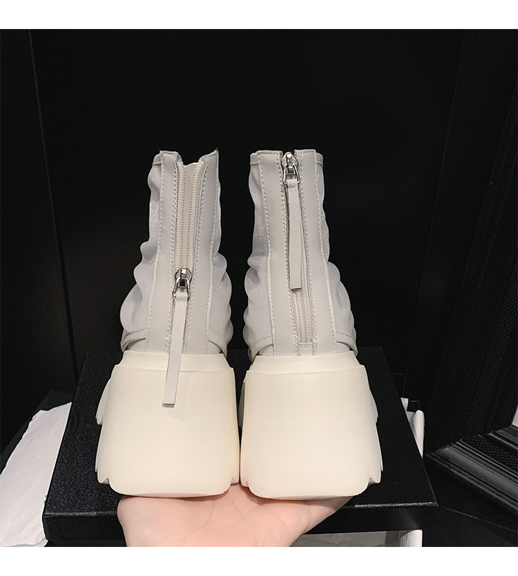Boot lưới nữ cao gót 8cm đế dày phong cách Martin — Màu đen, Màu trắng chi tiết 20