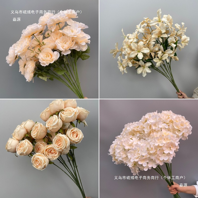 シャンパン色の結婚式の花の花の花の材料の結婚祝いの装飾の花の講堂の装飾の花のプラスチックの花の道は花の造花を導いています。|undefined