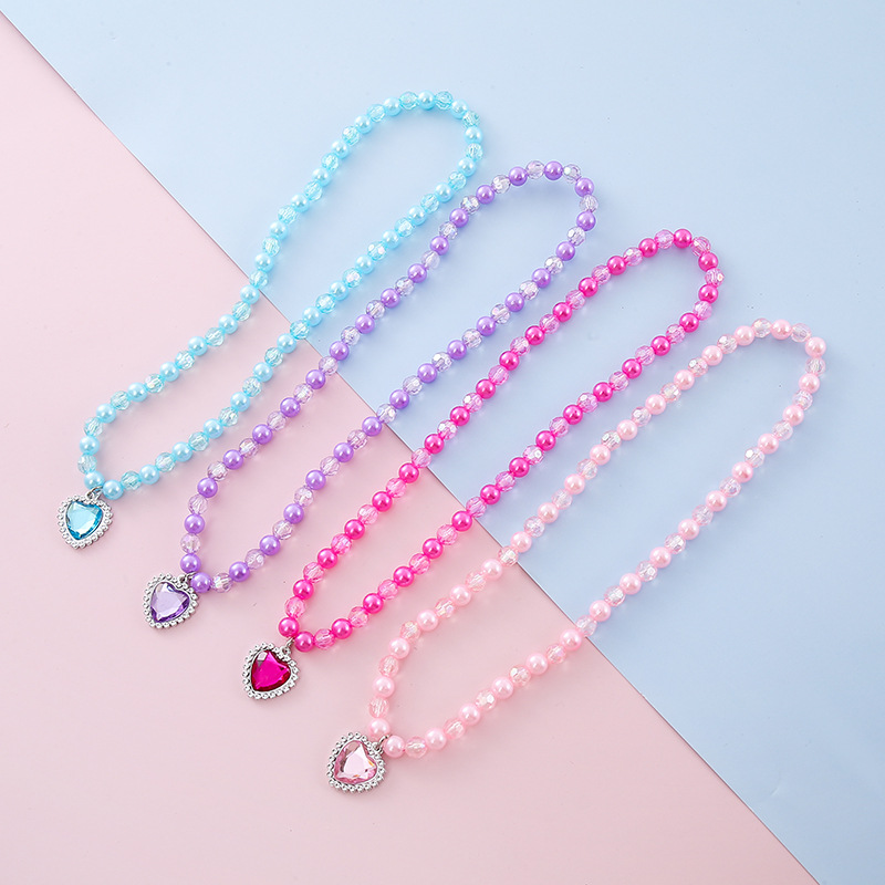 Children's Diamond-Encrusted Heart Pendant Imitation Pearl Spacer Bracelet Cute Princess Bracelet Sweater Chain Small Gift Jewelry