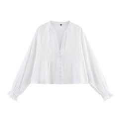TAOP & ZA欧米風甘美女装ゆるい列ボタン飾り丸首長袖刺繍綿上着百合8741022