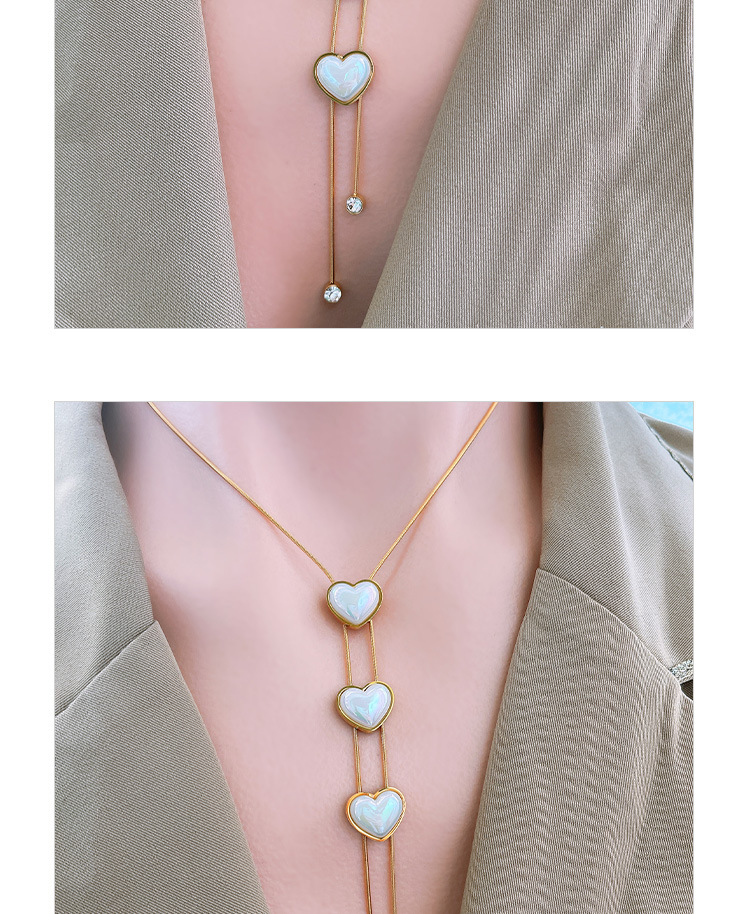 1 Satz Elegant Herzform Titan Stahl Inlay Künstliche Perlen Ohrringe Halskette display picture 2