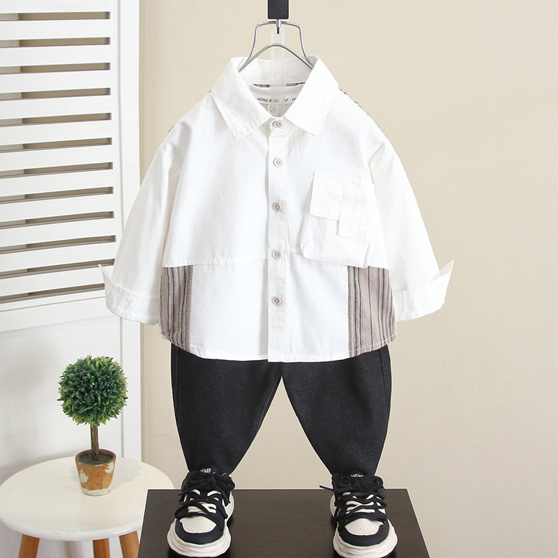 6266 Camisa de manga larga para niños Estilo de primavera y otoño 2024 Camisa de estilo occidental de otoño para niños nuevos Ropa de otoño para bebés