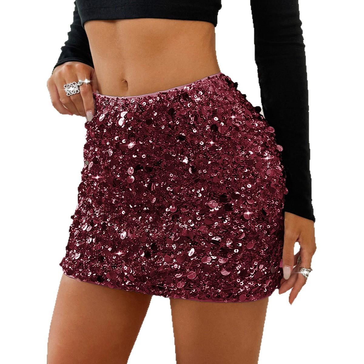 Women's Clothing Elegant Sexy Sequined Mini Skirt For Women Spring/Summer Y2K Party Fashion European American Style_ecoleips.com