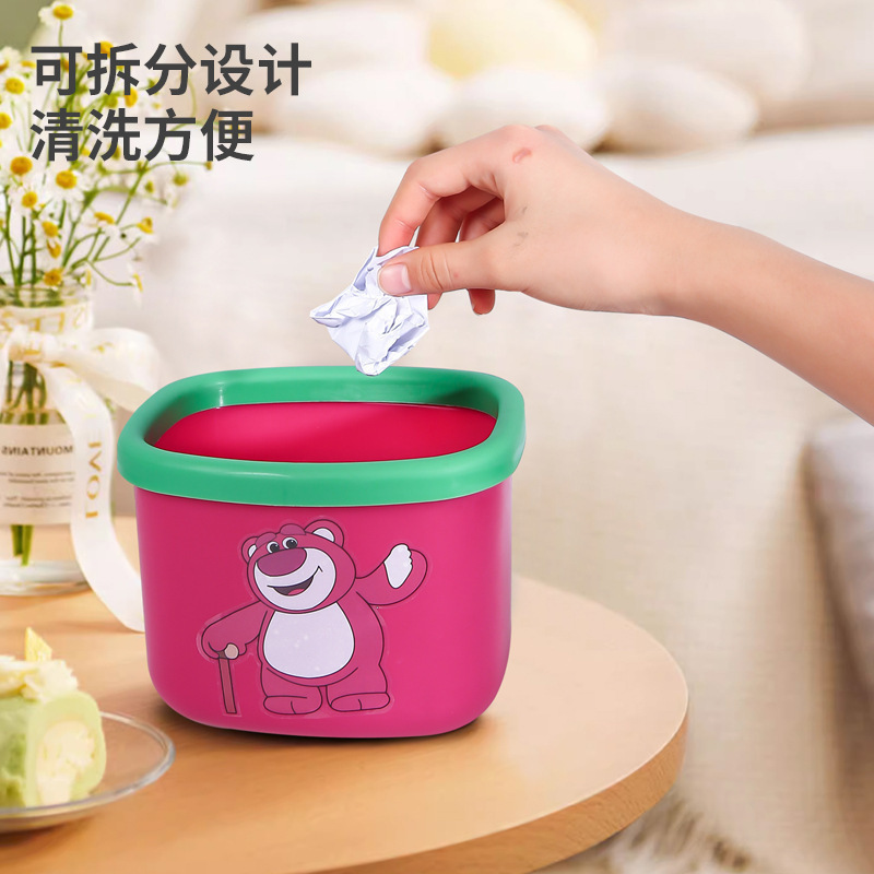 新しい漫画イチゴクマデスクトップ収納バスケット寮グッズプラスチック肥厚ゴミ箱クマ正方形ゴミ箱|undefined