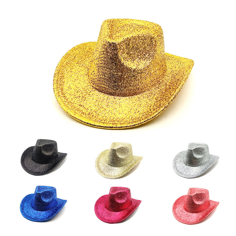 Lace New Gold Silk Western Cowboy Hat Women's Stage Woolen Hat Foreign Trade Hat Men's and Women's Party Cross-Border Holiday Hat