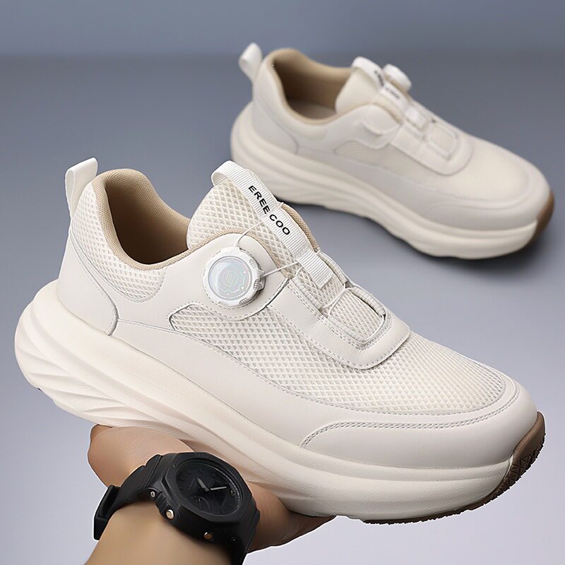 Giày thể thao nam sneaker đế dày thoáng khí mặt lưới mũi tròn — Màu trắng, màu đen
