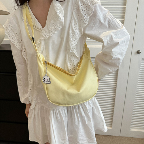 Large-capacity canvas shoulder bag women's  spring and summer new solid color simple fashion casual bag crossbody bag trendy