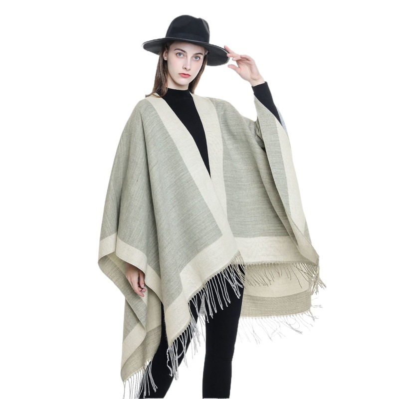 Chal de espiga de borla de doble cara para mujer Otoño e Invierno estilo étnico blanco y negro elegante simple y cálido chal de moda