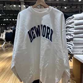 BM风美式复古NEW YORK字母纽约刺绣卫衣bm宽松套头外套oversize