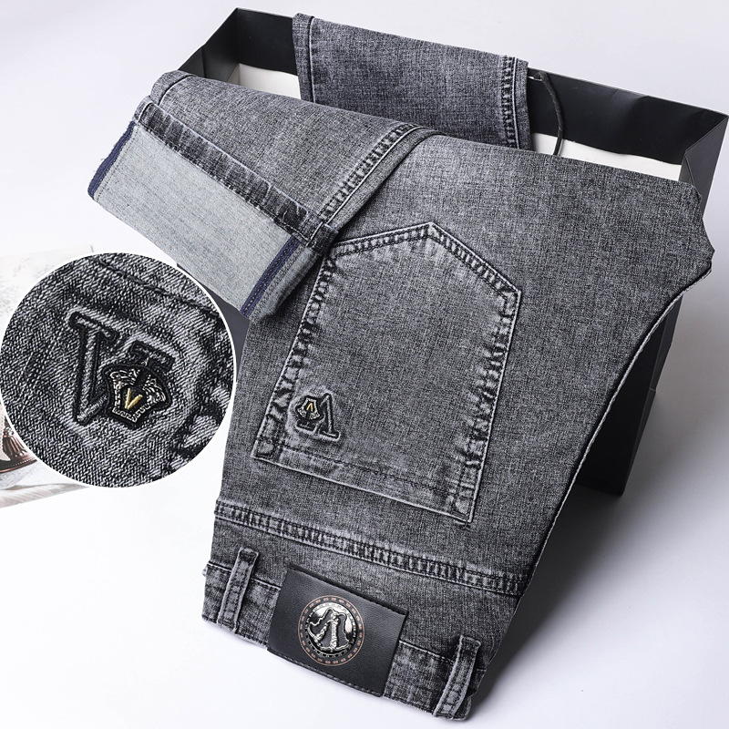 Hochwertige Jeans, lockerer, gerader Stretch-Schnitt, koreanische Version Frühjahr/Herbst 2023, schlichte und lässige lange Hose, Herrenmode_voghion.com