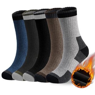 Autumn and Winter Wool Socks Men's Velvet Thickeneded Terry Socks Extended Warm Large Size Mid-Calf Socks Women's Breathable Color Matching Men's Socks