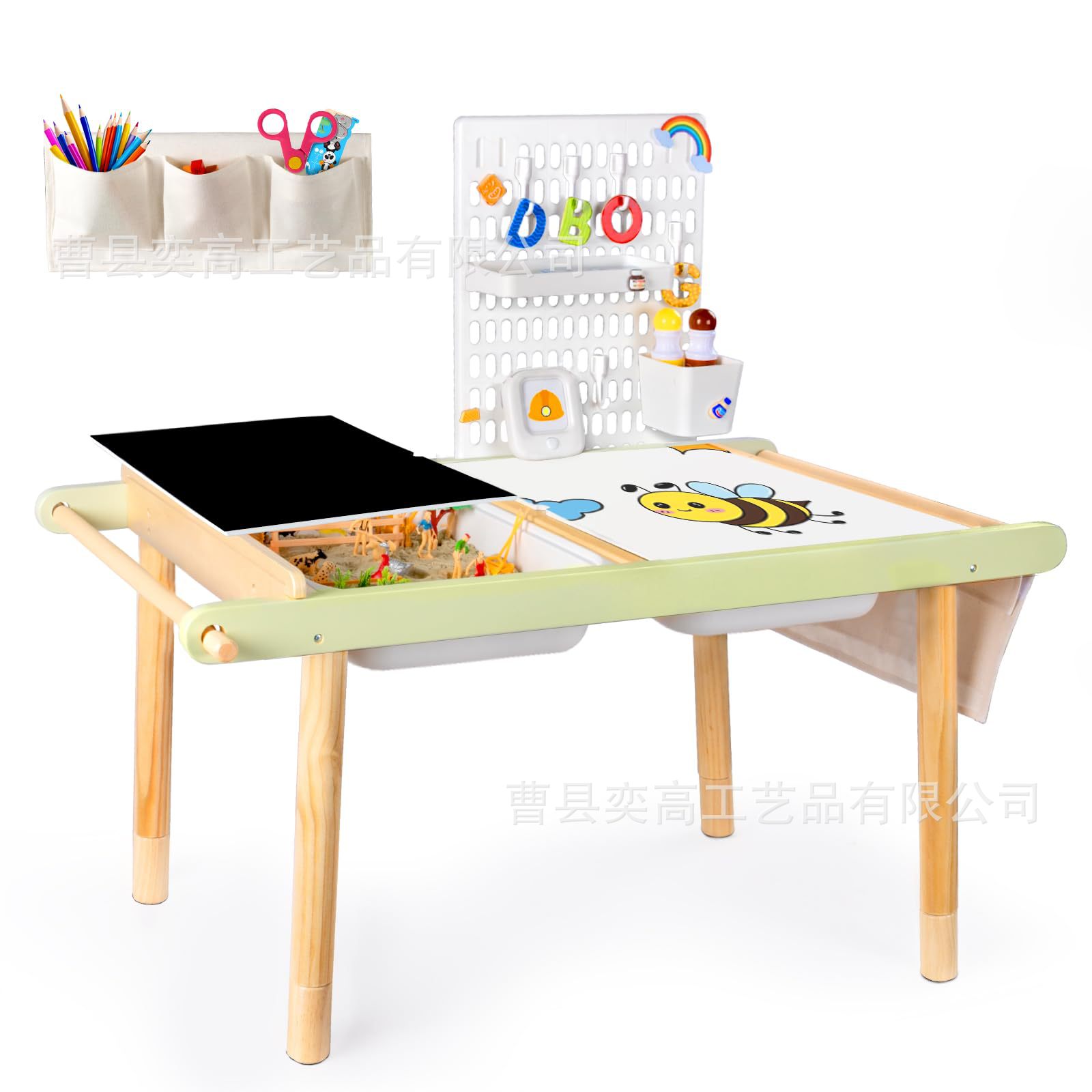 Cross-Border Wooden Children's Table Learning Tableware Toddler Sensory Table with Storage Box Activity Table Children's Sand and Water Table Game