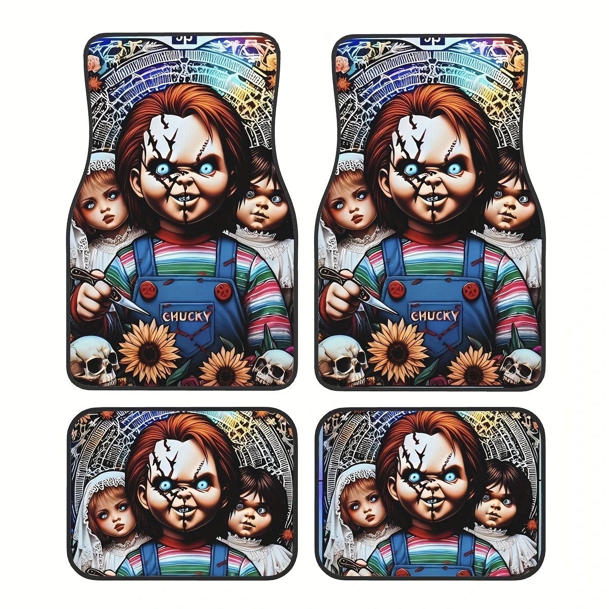 Cross-Border Dropshipping Horror Movie Clown Crystal Velvet Car Floor Mats and Carpets Two-Piece Set Water-Absorbent and Stain-Resistant Floor Mats in Stock