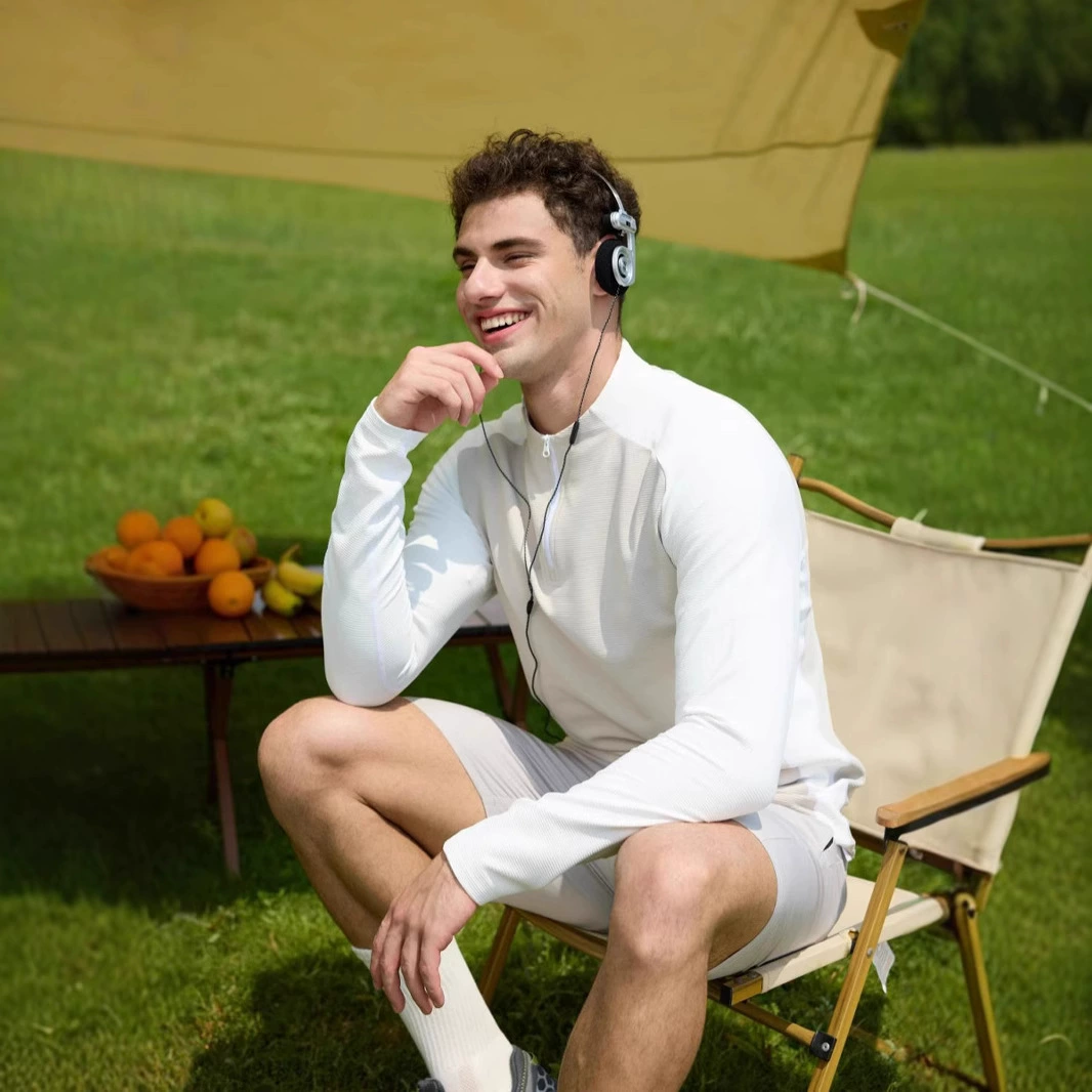 Спортивный бег на открытом воздухе Футболка с длинным рукавом и воротником на молнии для мужчин и женщин