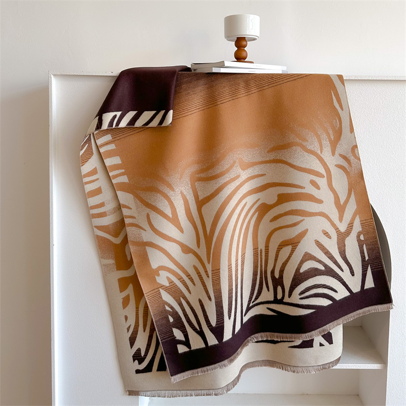 Autumn and Winter I mitation Cashmere Graffiti Wool Scarf Zebra Pattern Long Dual-purpose Air Conditioning Shawl Warm_voghion.com