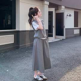 大码夏季设计感短袖套装裙女遮肉显瘦休闲半身裙三件套胖mm240斤