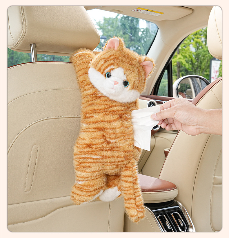Cartoon Car Tissue Box, Cute Cat Car Tissue Hanging Bag, Creative Doll Car Hanging Tissue Box