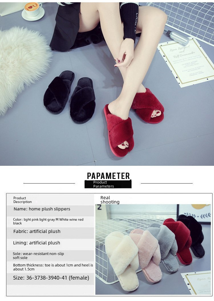 Pantofole Cross Mao Mao da donna invernali commercio estero taglia 43 casa peluche punta aperta caldo cotone da cucire all'ingrosso_voghion.com
