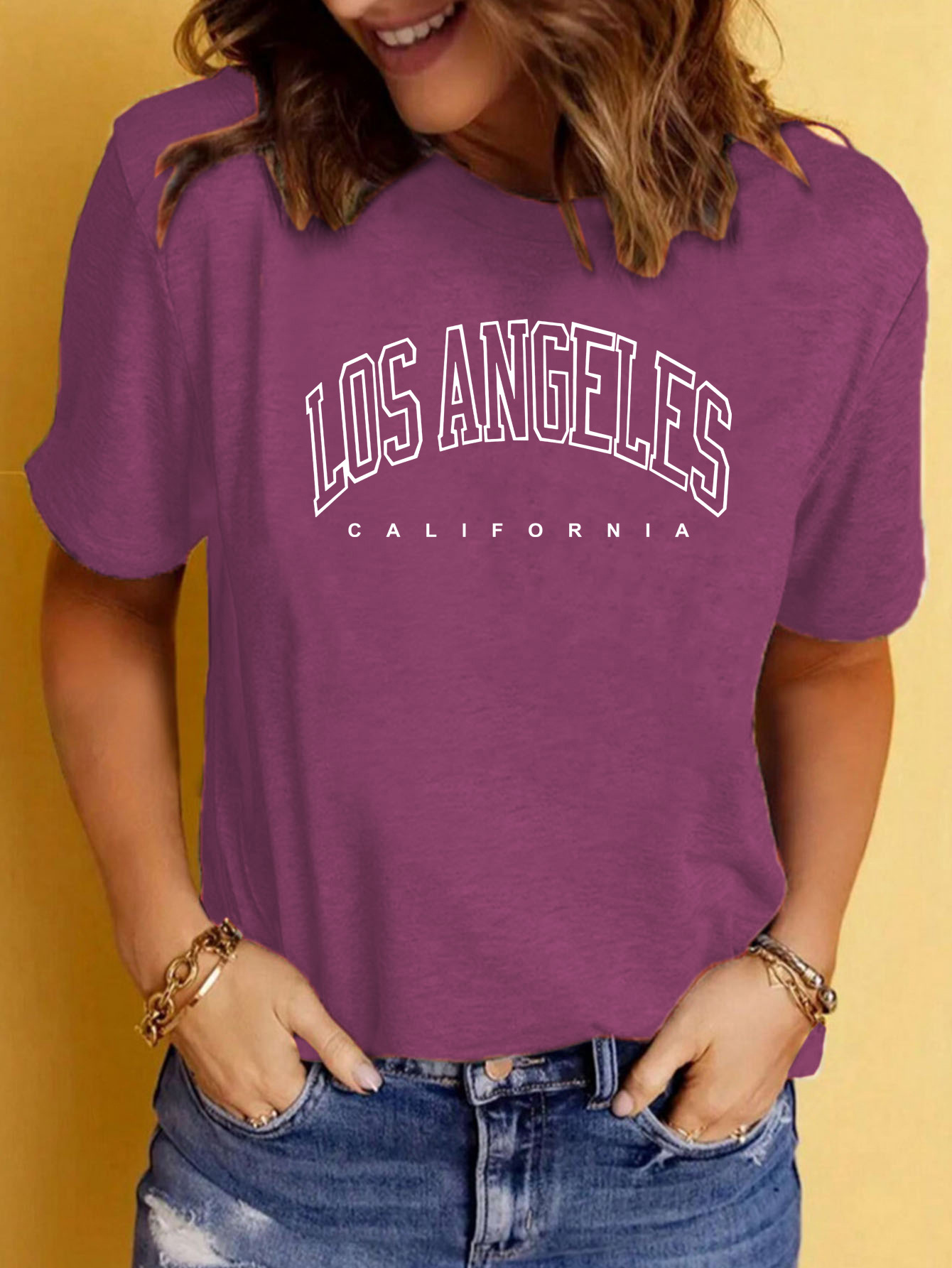 European and American summer women's LOS ANGELES printed round neck short sleeve T-shirt casual fashion T-shirt foreign trade hot