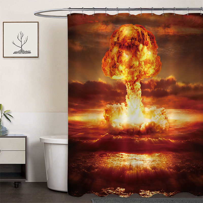 Cortina de ducha de poliéster impresa con hebilla de cortina de ducha de plástico baño cuarto de baño cortina de partición impermeable a prueba de moho