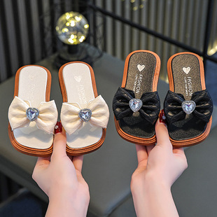 Girl's Bow Slippers Summer New Western Style Children's Sandals Indoor Bath Non-slip for Little Girl and Baby Outer Wear