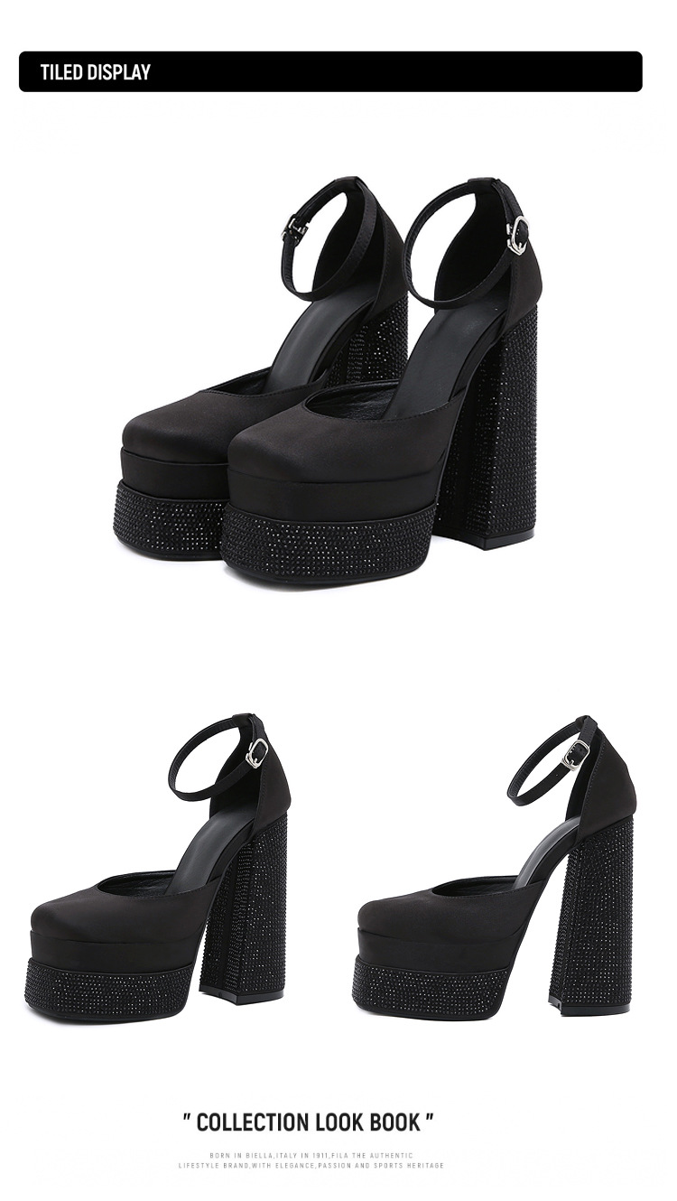 Giày cao gót sandal nữ đính đá rhinestone, đế platform, quai satin, phù hợp dự tiệc và trình diễn thời trang — Màu đen chi tiết 22