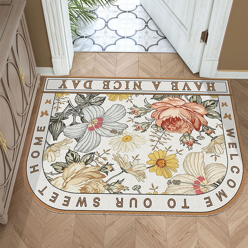 Retro American Home Entrance Doormat, Entryway Scraper Mat, Mud and Dust Trapping Foot Mat, Durable and Scratch-Resistant, Corded Doormat, Available for Custom Shipping