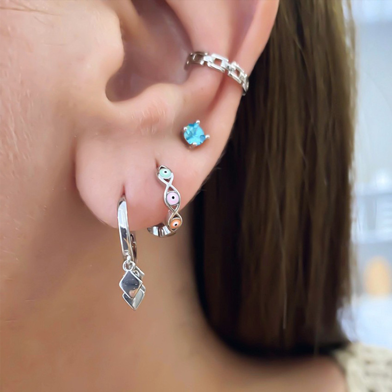 INS Style Devilu0027S Eye Sterling Silver Enamel Hoop Earrings 1 Pair