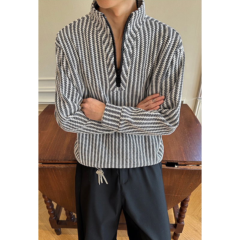Cleanfit Half-zip Stand-up Collar Herringbone Pattern Sweatshirt For Men And Women, Spring Style, -inspired_voghion.com