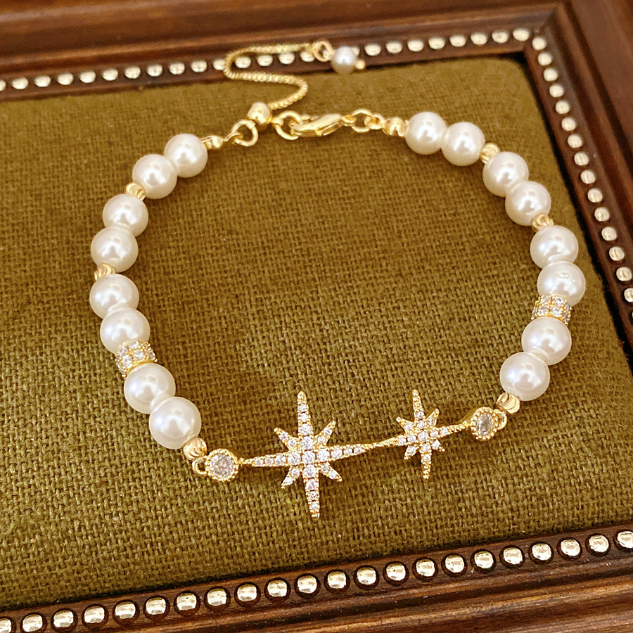 18 quilates de oro real chapado con cuentas zircon pulsera de perlas de manga ligera pulsera de nicho de lujo alta sensación de viento amplio image 7