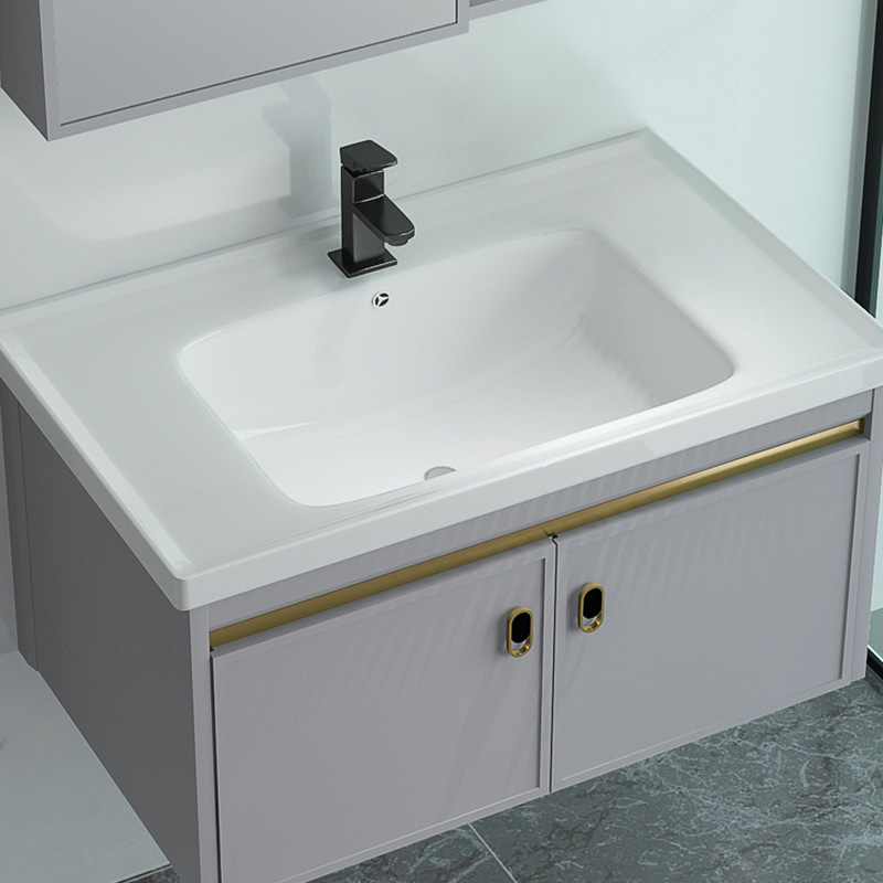 Mueble de baño de aluminio espacial combinación Placa de roca lavabo completo gabinete de aluminio baño colgante gabinete espejo gabinete de aleación de aluminio