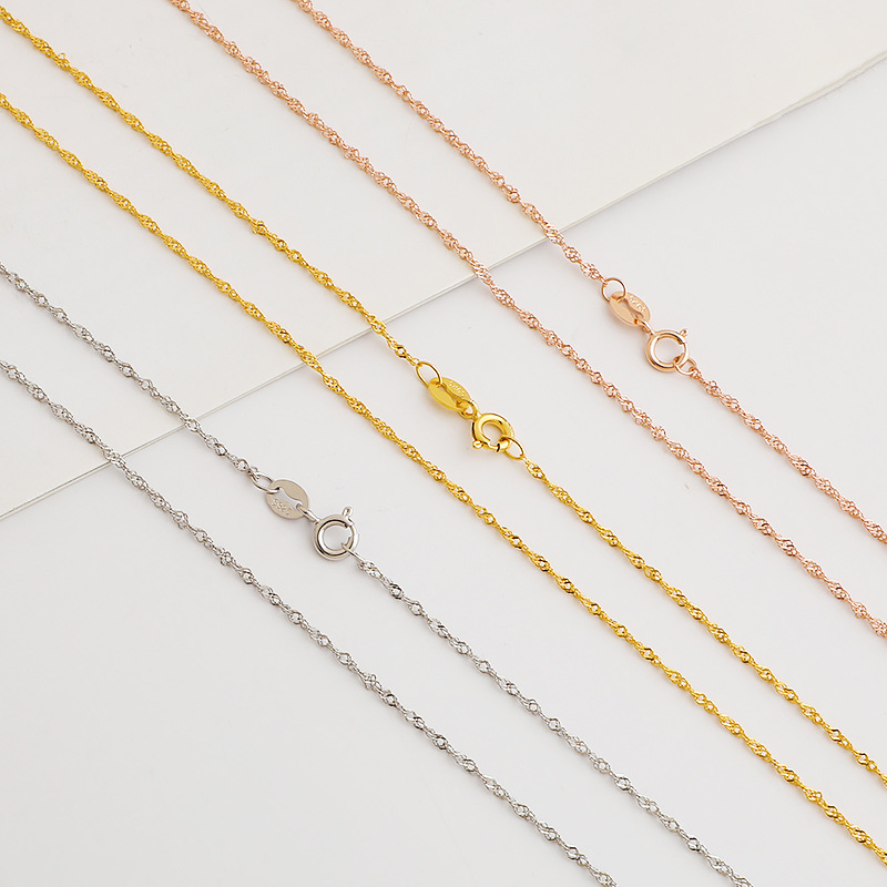 S925 Pure Silver Water Wave Chain DIY Handmade Pendant Lockets Exquisite Versatile Necklace Bare Chain Ripple Single Chain