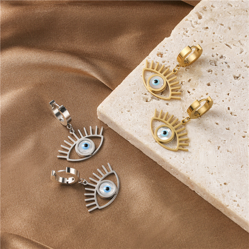 Fashion Devilu0027S Eye Stainless Steel Gold Plated Shell Earrings 1 Pair