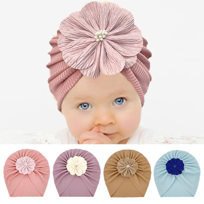 歐美春夏季新款純色螺紋寶寶帽子 女童 嬰幼兒透氣頭巾帽Baby hat